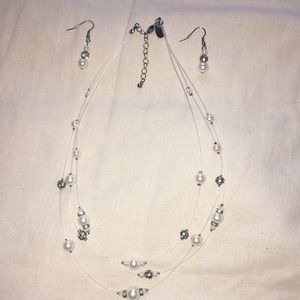 Pearl Necklace and Earrings Set